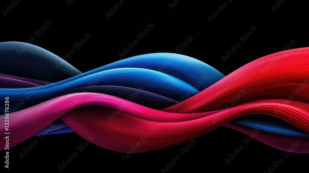 Poster dynamic waves of colorful flowing patterns digital art abstract style black background visual design