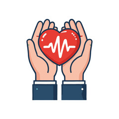 Heart Held in Supportive Hands with Red and White Colors