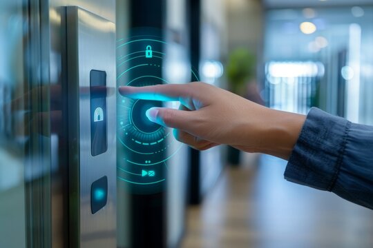 User Interacting with Smart Elevator Control Button in Modern Building