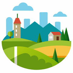 Fototapeta premium Rural and city tow different view landscape vector on white background.