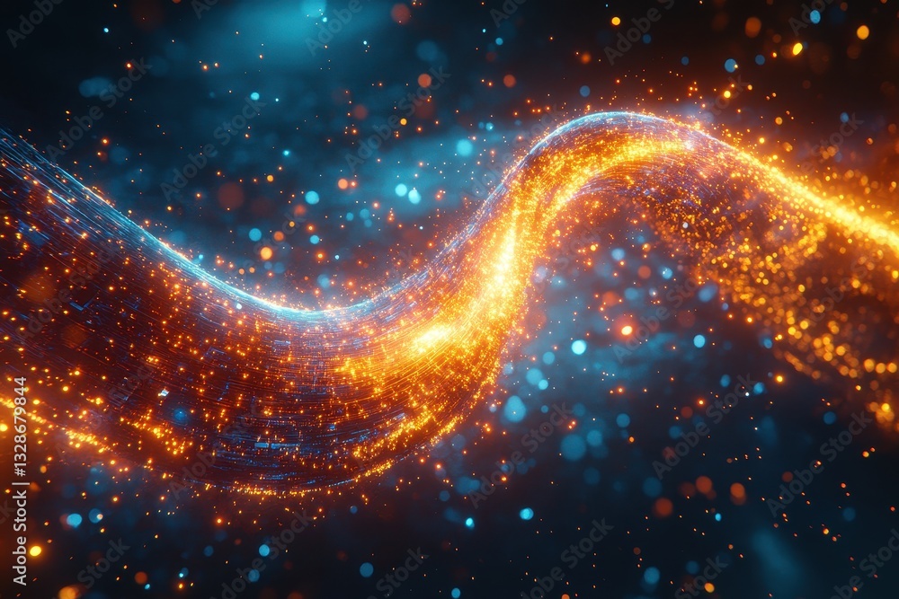 Wall mural abstract digital wave of glowing particles and light trails in a futuristic technology background
