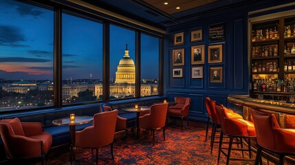 Evening cocktail gathering washington d.C. Bar scene urban environment night view social atmosphere