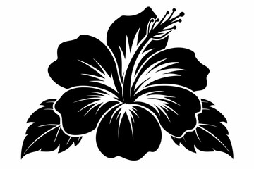 hibiscus flower line art silhouette vector illustration