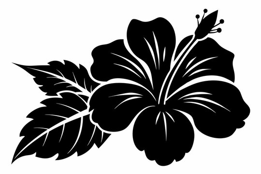 black hibiscus flower with leaves clip art preview