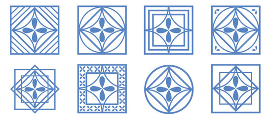 Collection of designs suitable for fabric, tile, or seamless patterns.