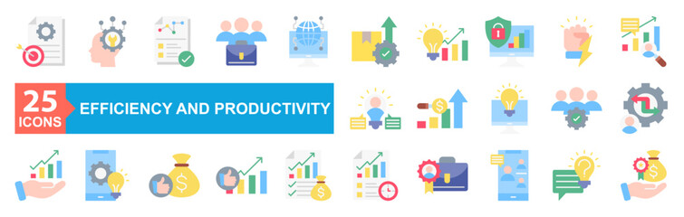 Efficiency and Productivity Icon Sheet Project Plan, Employee Of The Month, Group Chat, Suggestion, Appreciation, Project Plan, Software Engineer, Data Analyst, Project Manager, Network Engineer
