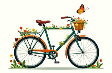 Fototapeta premium a postcard for World Bicycle Day. a bicycle decorated with flowers and greenery as a symbol of a healthy lifestyle. eco-friendly mode of transport.