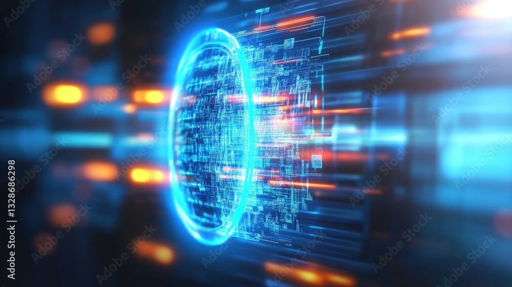 Poster dynamic digital sphere virtual space abstract visualization high-tech environment futuristic viewpoi