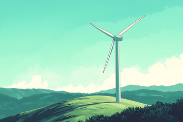 Fototapeta premium wind turbine illustration, background for eco friendly environment, generative ai