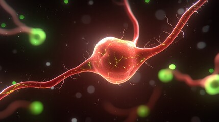 Neural synapse interaction biological research lab scientific illustration dark background close-up view neurobiology concept