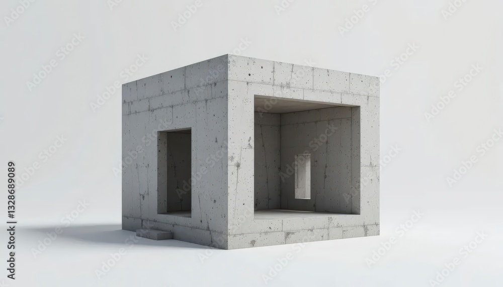 Aufkleber concrete cube structure minimalist architecture with openings design concept