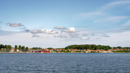Coastline of Horuphav, town on Als Island, from Horup Hav bay, Southern Denmark