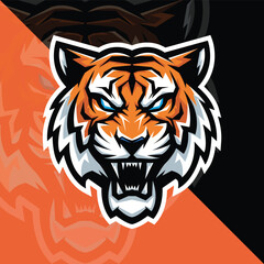 Angry tiger head esport gaming logo vector illustration, logo tiger head esport style