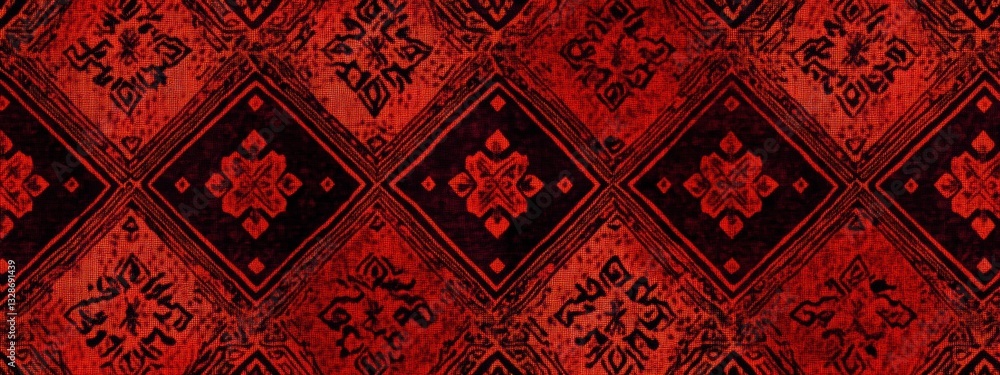 Poster intricate red and black pattern with geometric shapes and design