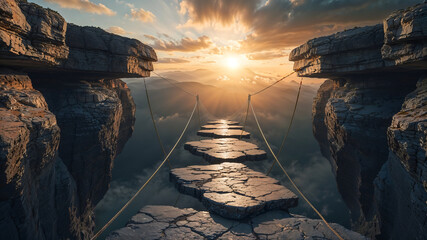 Dramatic Sky and Fragile Bridge Over Cliff Gap