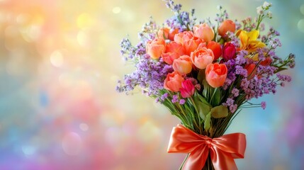 Fototapeta premium Vibrant flower bouquet display floral shop photography colorful background close-up beauty and nature