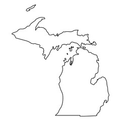 Michigan State Outline, Upper and Lower Peninsulas in Black and White