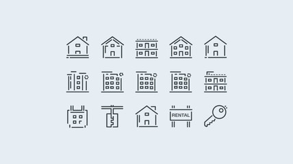 Vector Icon Set for Real Estate, Rental Properties, Home Design, and Building Architecture - Perfect for Web and Graphic Design Projects