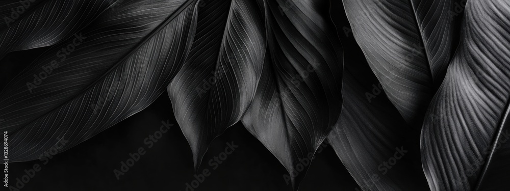Aufkleber elegant black leaves displaying textures and patterns in monochrome
