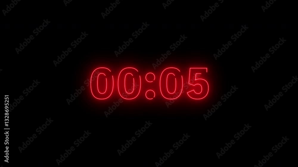 Poster red neon countdown timer digital clock display showing seconds to zero isolated background