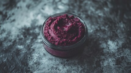 A Small Glass Bowl Filled With A Beetroot Dip