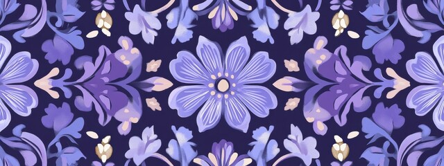 Fototapeta premium Vibrant Floral Pattern in Shades of Purple on Dark Background