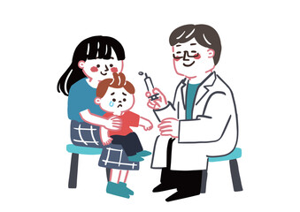 初めて注射を打つ男の子のイラスト