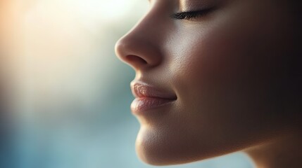 Woman’s radiant skin in a spa, embodying natural beauty and serenity.