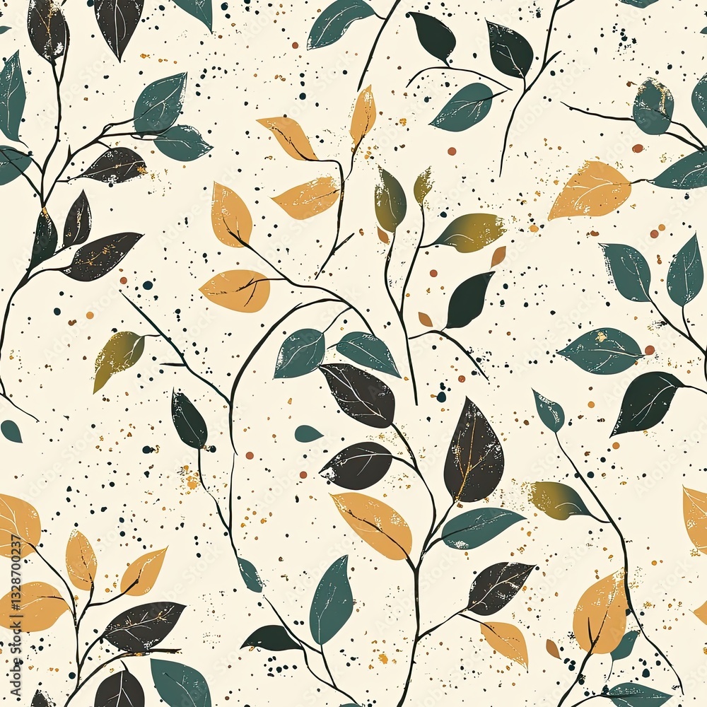 Poster nature inspired scribble design seamless leaf pattern for textile and web