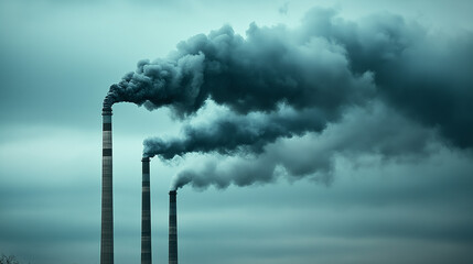 Hyper-Detailed Image of Industrial Chimneys Releasing Thick Pollution – Climate Crisis Symbol