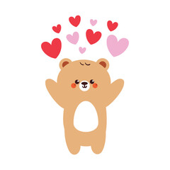 Fototapeta premium cute hand drawing cartoon bear with heart shower. cute bear drawing for animal sticker, icon