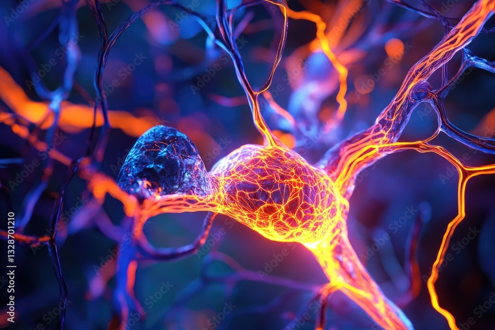 Poster vibrant illustration showing close up structures resembling neural networks