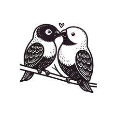  birds on branch - love and romance concept.