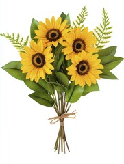 Obraz premium Vibrant Sunflowers Bouquet: A Cheerful Summer Floral Illustration
