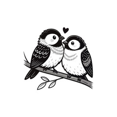  birds on branch - love and romance concept.