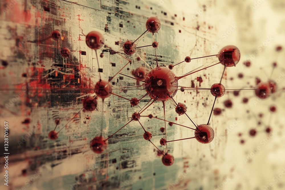 Poster Abstract depiction of molecular connections on a textured surface illustrating the concept of networking