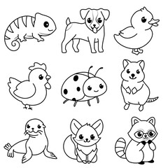 coloring pictures collection of cute animals. coloring pages for children that you can print on standard paper	