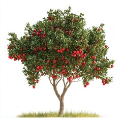 Fototapeta premium Lush apple tree laden with ripe red apples against a white background. (1)