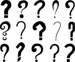 Group of different question mark signs isolated on white