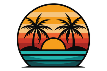 Obraz premium Silhouette of Palm Trees Against a Sunset Over Water