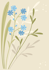 Floral Background, Background with Flowers, Vertical Poster, Blossom, Simple Illustration, Flat Design, EPS 10, Vintage, Vector