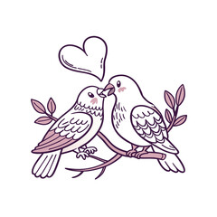  birds on branch - love and romance concept.