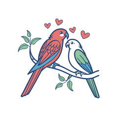  birds on branch - love and romance concept.