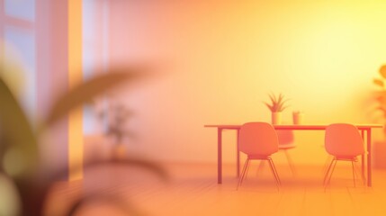 Naklejka premium Bright and inviting workspace with modern furniture and indoor plants in a sunlit room