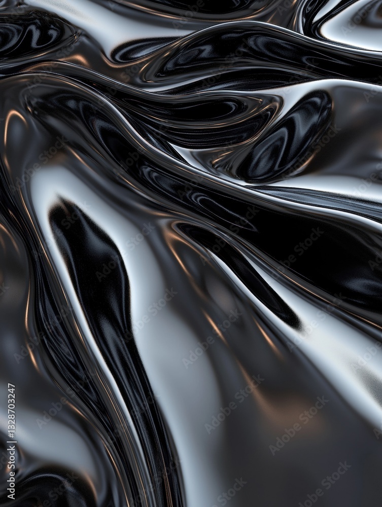 Poster close-up of a black and silver abstract background. the background has a smooth and shiny texture, w