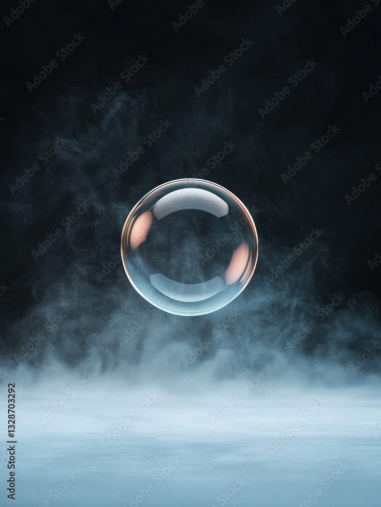 Poster digital art piece that appears to be a photograph of a soap bubble floating in the air. the soap bub