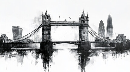Obraz premium Contemporary style minimalist artwork collage illustration of London Bridge Uk 