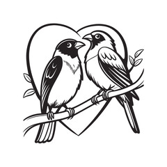  birds on branch - love and romance concept.