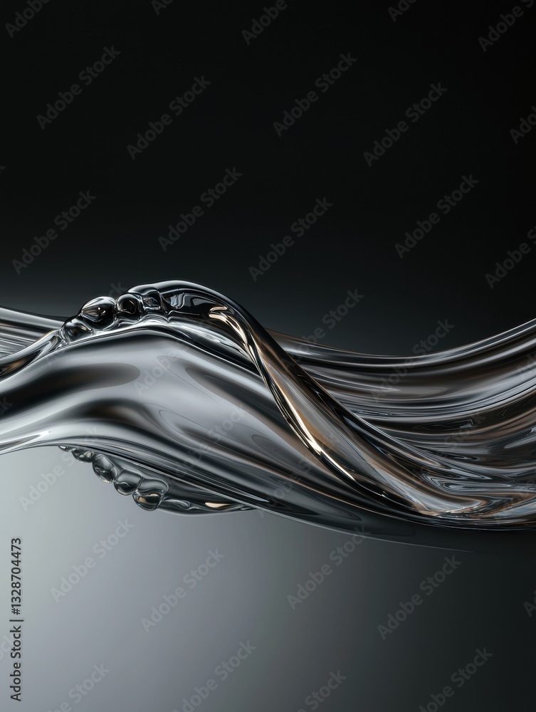 Poster close-up of a wave-like object with a dark background. the wave appears to be made of a shiny, metal