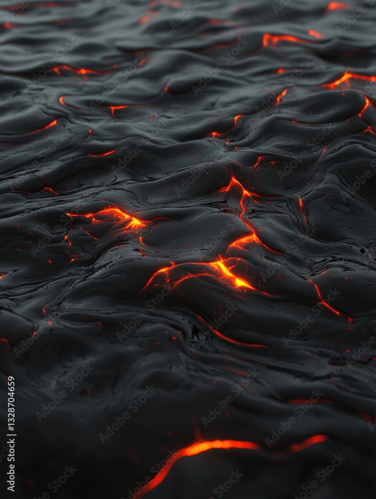 Poster close-up of a dark, textured surface with a pattern of wavy lines and curves. the lines are bright o